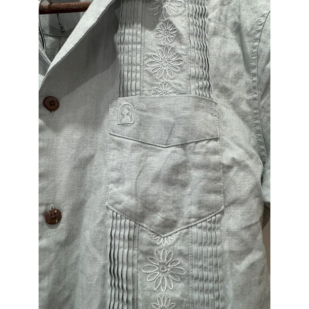 Dandy Del Mar Mens XS Green Brisa Cuban Short Sleeve + Pants Linen Embroidered - Picture 5 of 16
